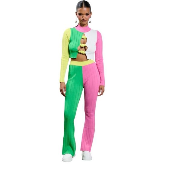 AKIRA Pants - Akira Women’s All Eyes On Me Retro Colorblock Ribbed Knit Outfit Set Size Large